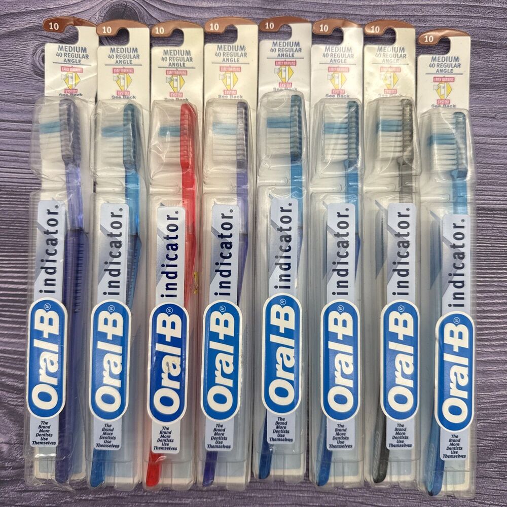 8 VTG Oral-B 40 Toothbrush 1990s Indicator MEDIUM Angle Handle Bristles 4-ROW